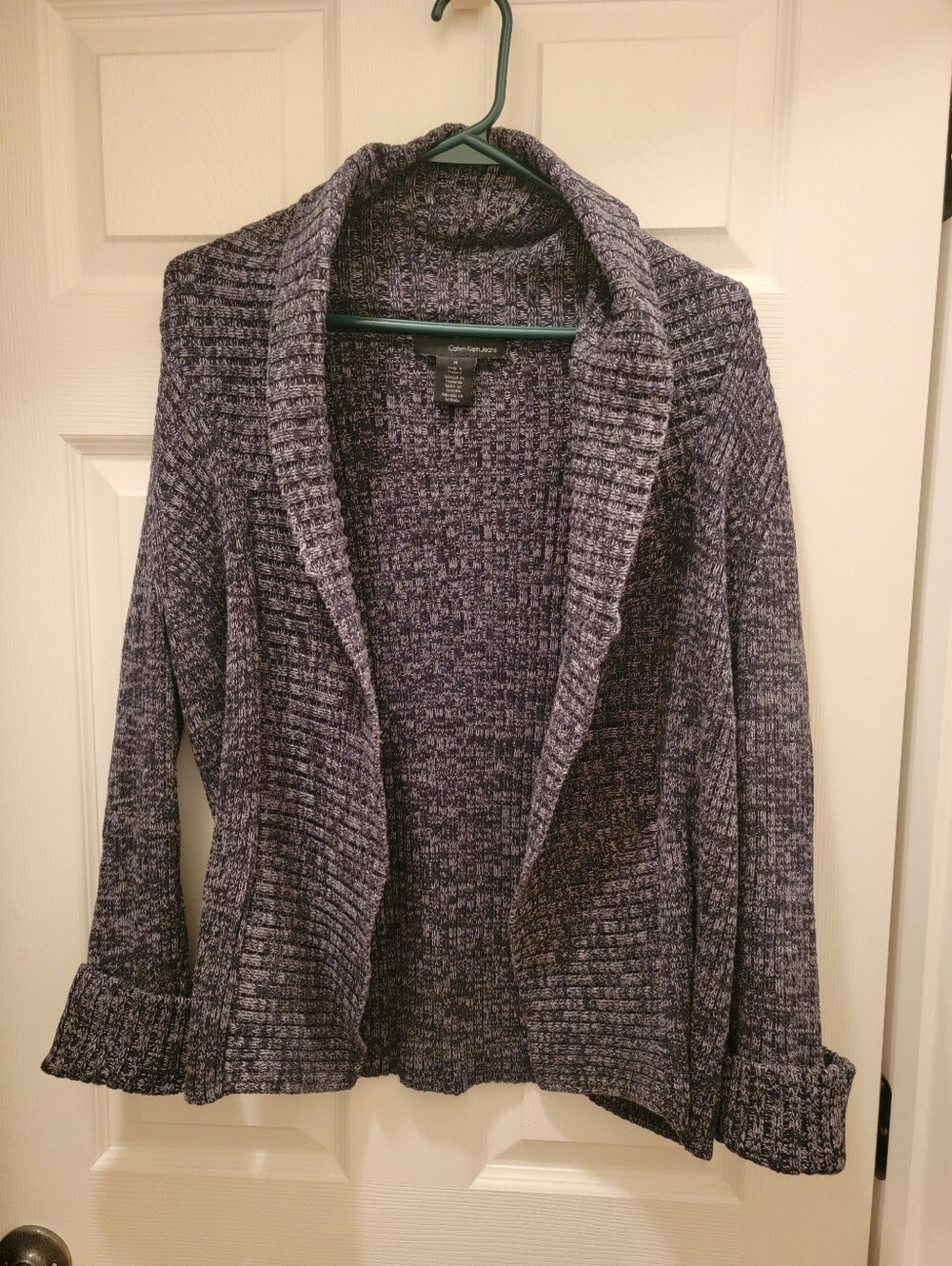 Calvin Klein Jeans Heathered Black Open-Front Shawl Collar Cardigan
